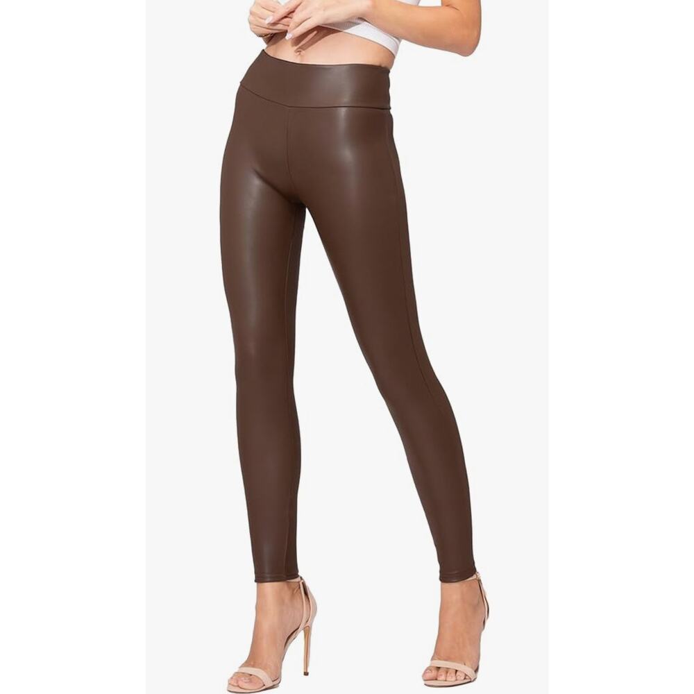TAGOO Leggings Size Small Brown Liquid Shiny Stretch High Waist Tummy Control